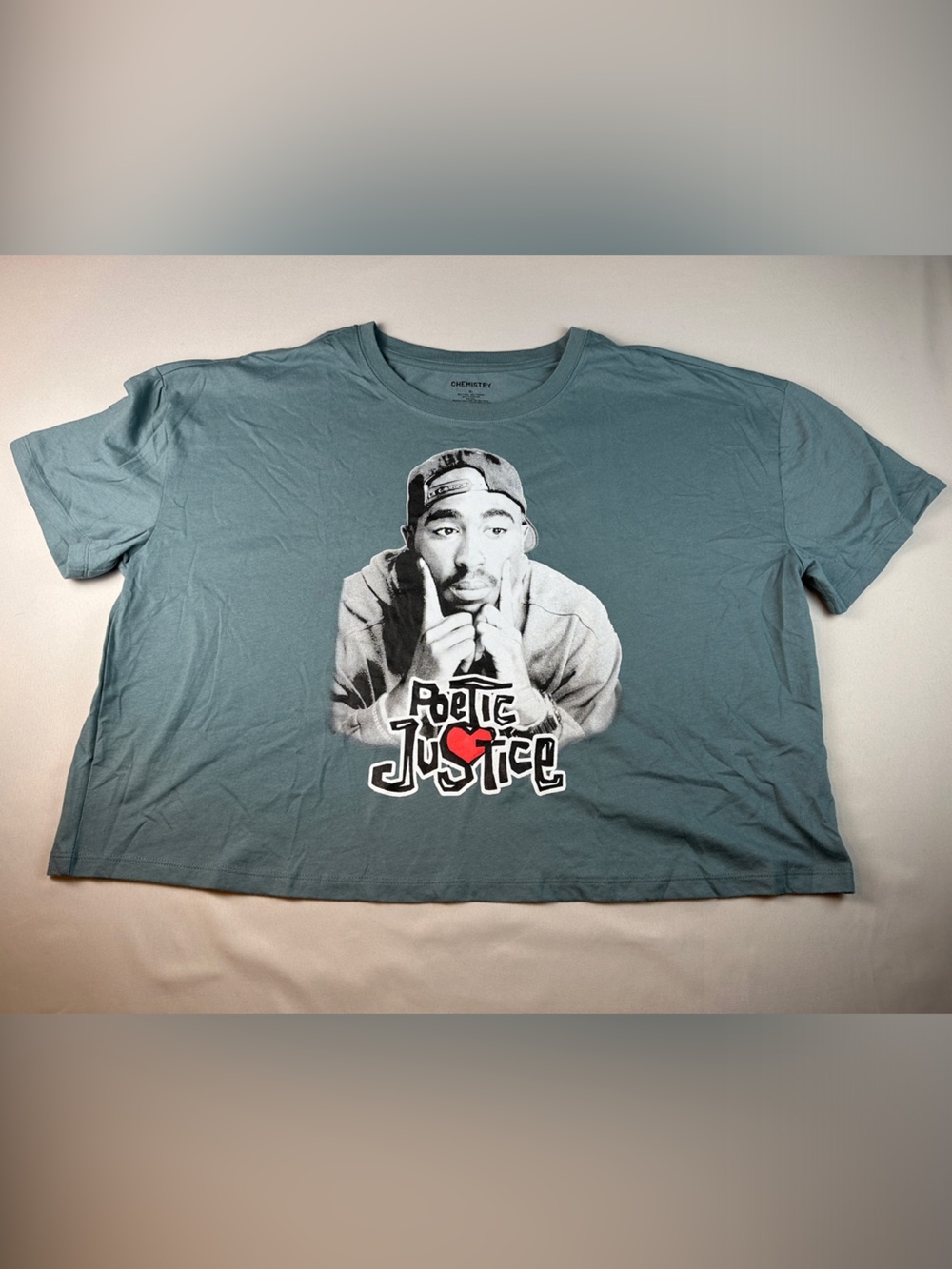 Chemistry 2pac Women’s Shirt Slate Blue Crop Top Poetic Justice Short Sleeve